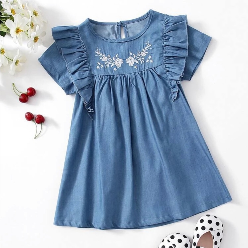 Floral Embroidery Denim Dress